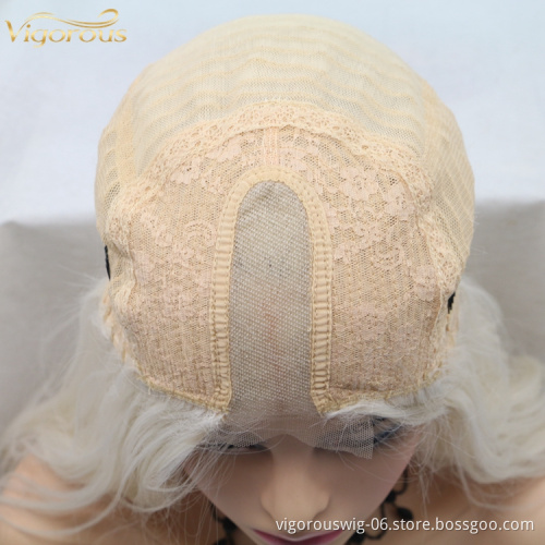 Long straight ombre blonde wholesale high quality heat resistant cheap synthetic wig small  lace front